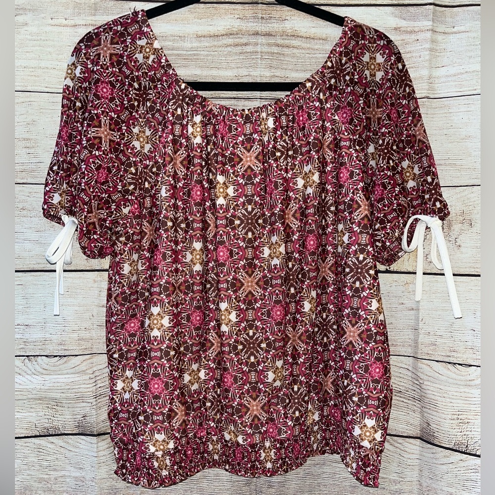 🤎3/$10 Luna Pink and Brown Blouse Size Large - Picture 7 of 8